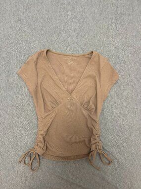 American Eagle Cinch Tie Shirt Brown Size XS